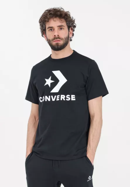 CONVERSE T-shirt Uomo Nero MANICA CORTA T-shirt da uomo nera con maxi stampa log