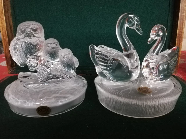 Vintage RCR Royal Crystal Rock Owls & Swans Figurines 24% Italian leaded crystal