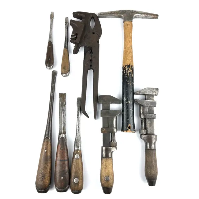 Set of (9) Antique / Vintage Tools Incl.  Wood Perfect Handles Screwdrivers