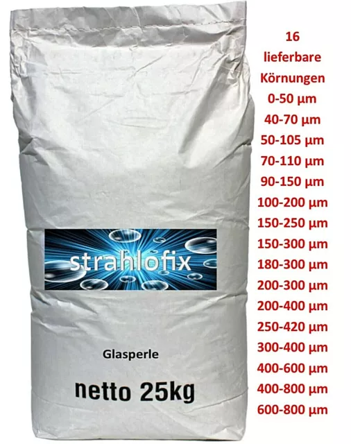 Für Holz Samore 25 KG GLASPERLEN STRAHLMASTER STRAHLMITTEL 100-200 µm Sandstrahl Sand
