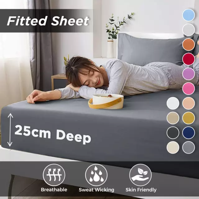 Full Fitted Sheet Extra Deep 25 cm Bed Sheets Single Double King Super King Size