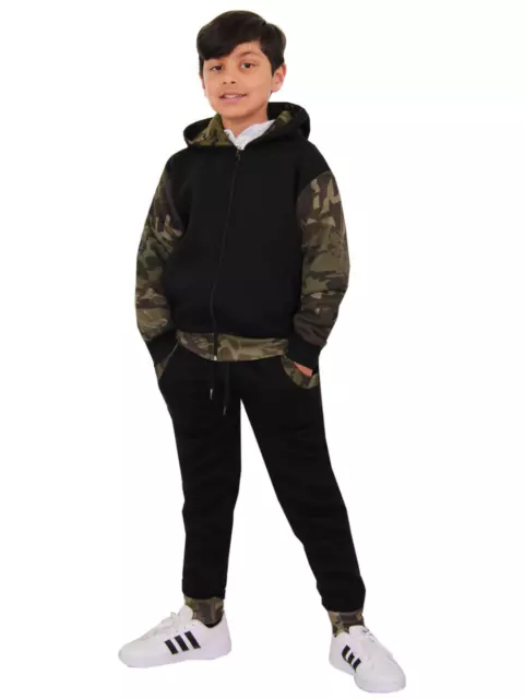 Bambini Ragazzi Tuta Mimetico Verde Pile con Cappuccio da Jogging Fondo 2-13 Yrs