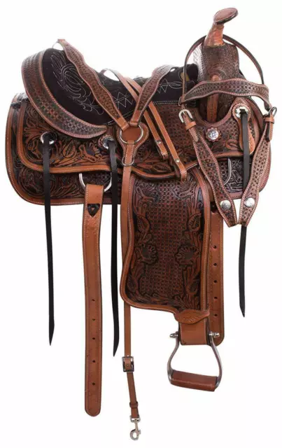 Selle de cheval en cuir Western Siège confortable Pleasure Trail Barrel...