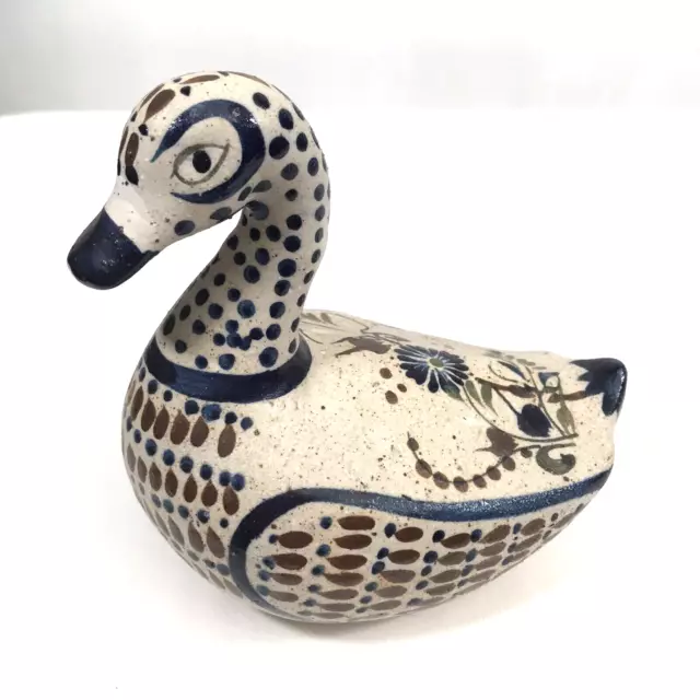 Tonola Santana Pottery Bird Dove Duck Hand-Painted Mexican Folk Art Signed Vtg