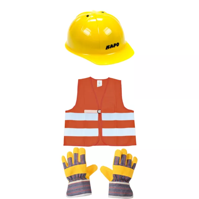 EDUPLAY Bauhelm & Warnweste & Handschuhe für Kinder, gelb/orange (1 Set, 4-teili