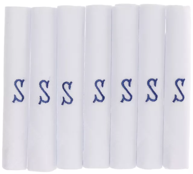 OCTAVE® White Cotton Handkerchiefs, Embroidered Blue Letter/Initial, Hankies