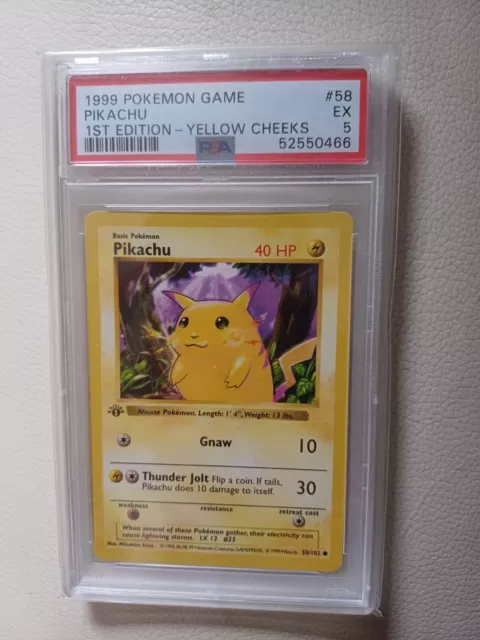 Pokemon 1st Edition Base Set Shadowless Pikachu Yellow Cheeks PSA 5 Excellent