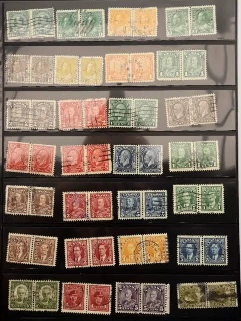 Canada Lot of 28 Pairs of Canceled Canadian Postage Stamps 1930s