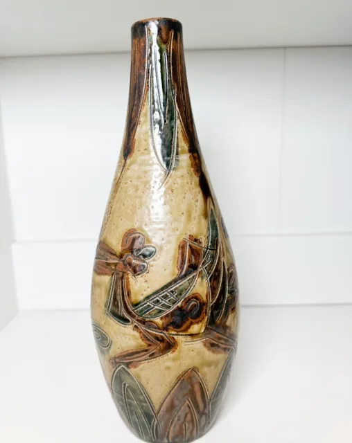 Vintage OMC Otagiri Japan Ceramic Vase 10.5” Tall Abstract Modern Boho Khaki MCM