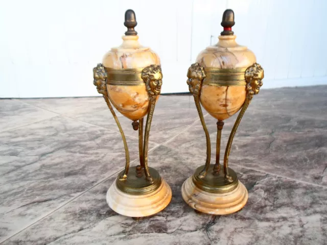 RARE Pair Antique French Garniture Urn Louis 16 Style Marbel&Bronze 19C.