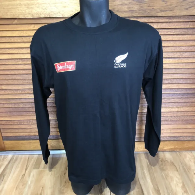 New Zealand All Blacks Rugby T-Shirt Adidas Mens Size L Long Sleeve Crew Neck