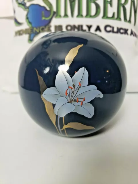 Otagiri Cobalt Blue Porcelain Ball Vase With Iris Flower MADE IN JAPAN