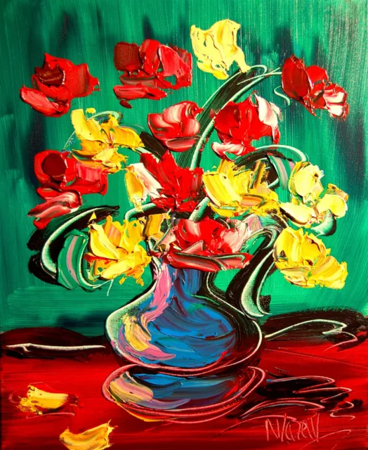 WHITE RED ROSES VASE by Mark Kazav pop art Abstract Modern CANVAS Original