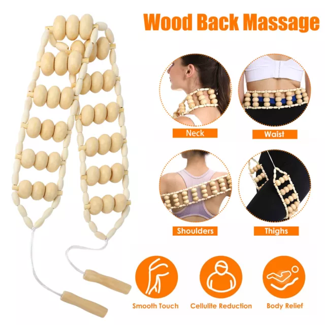 Pain Relief Wood Back Massage Roller Rope Ball Tool For Neck Leg Body Arm Muscle