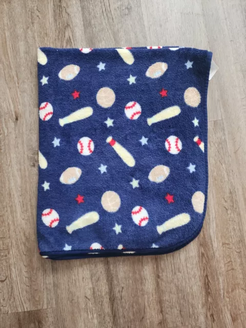 KOALA Baby Blue Sports Balls Blanket Lovey Baseball Football Stars Navy