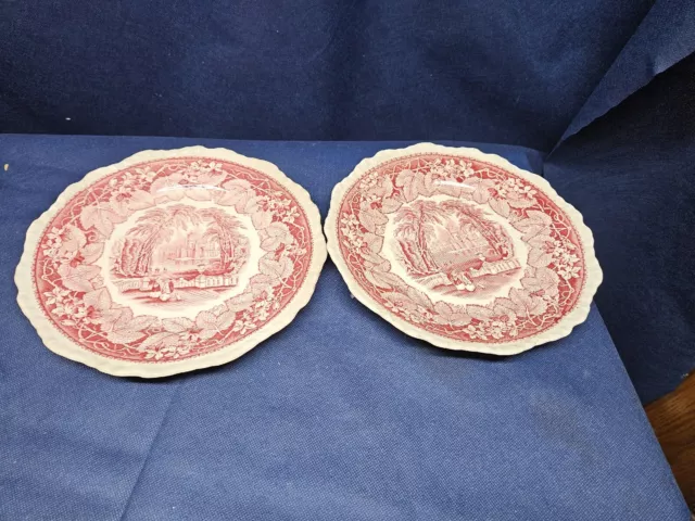 Antique Mason's China England "Vista Pink" Set/2 Luncheon Plates Circa:1890-2000