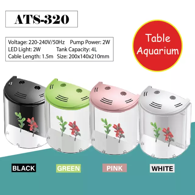 SUNSUN Small Curved Desktop 4L Acrylic Aquarium Fish Tank with LED and Filter