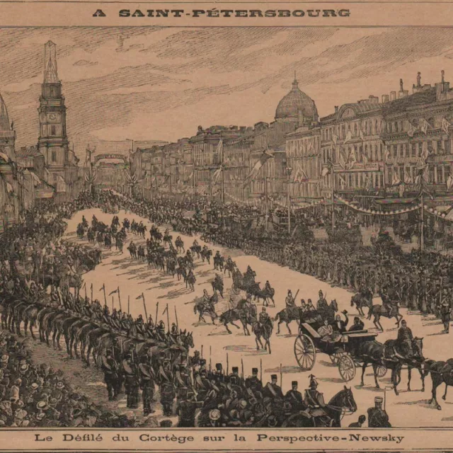 Russie Saint-Pétersbourg - Défilé Escorte Président - Gravure de presse 1897