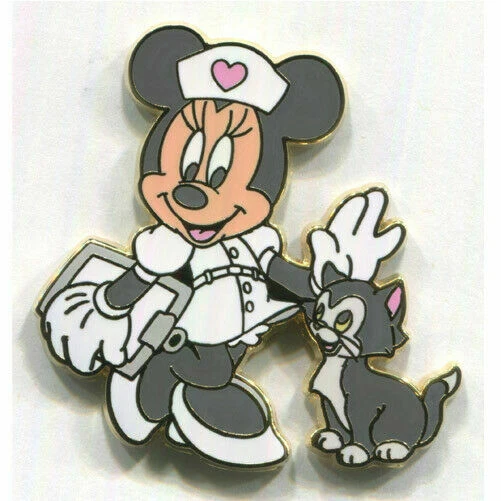 DISNEY PIN NURSE Minnie Mouse and Figaro Pinocchio Cat Disney Store
