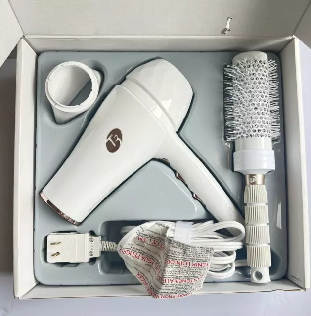 T3 White Gold Color Featherweight Luxe 2i Professional Hair Dryer With Brush 2