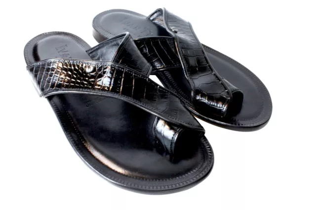 Leather Italian Sandals Mens Black Genuine Leather Flip All Flops Handmade Luke