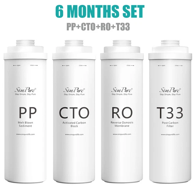Paquete de 4 6 meses juego de filtro de agua de repuesto para el sistema SimPure T1-400 UV RO