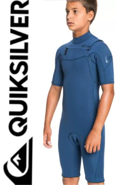 Bnwt Quiksilver Boys 2/2 Chest Zip Surfing Wetsuit Spring Suit Size 10