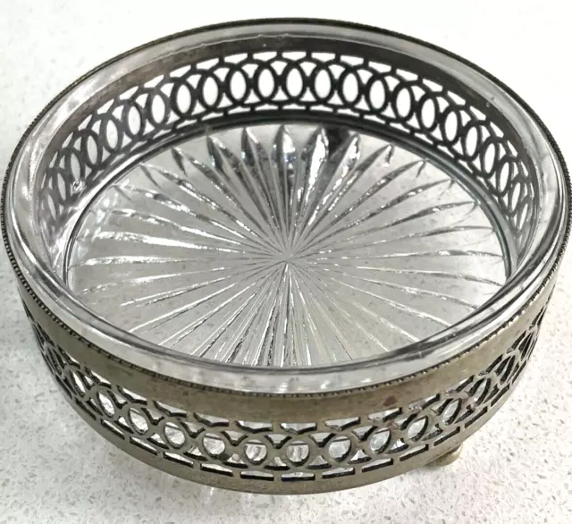 Vintage Decorative Glass Trinket Dish EPNS Silver Plate Stand Useful Decorative