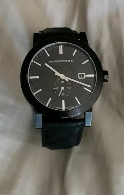 Mens Burberry Black Check Leather Watch