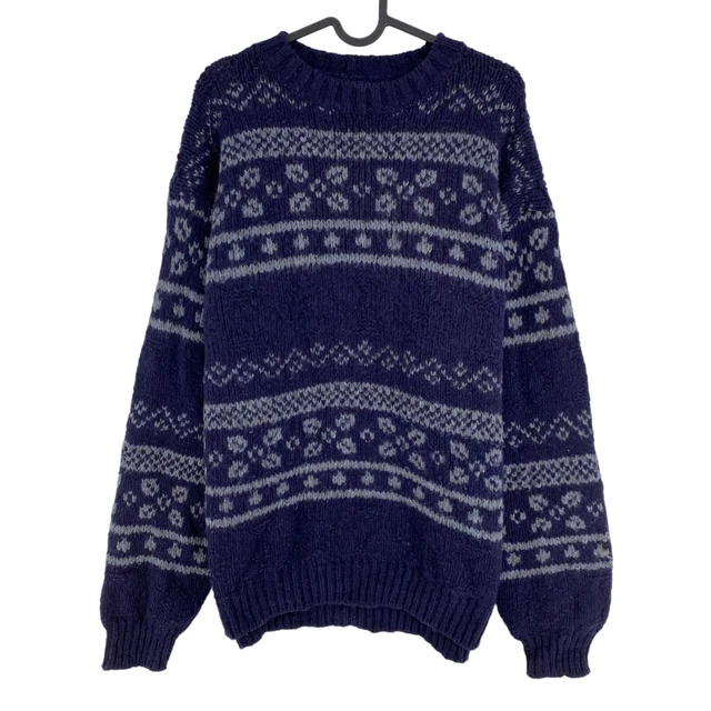 Pull Vintage Cosby Années 90 Gris Foncé Rayé - Taille L, Occasion Très Bon état, Style Rétro !