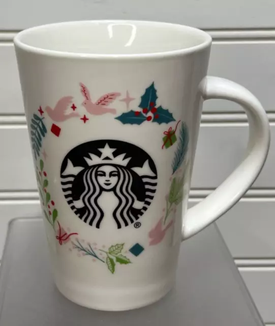 Starbucks Holiday Ceramic Coffee Mug 12 oz. Christmas Holly & Doves