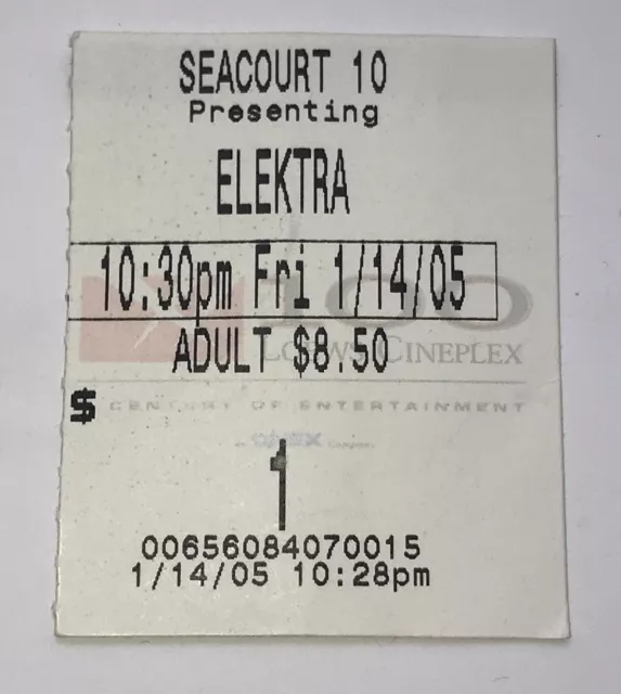 1/14/05 Cineplex Seacourt Theater ELEKTRA Marvel Movie Ticket Stub OPENING NIGHT