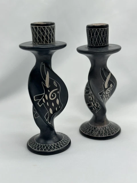 Carved African Candle Holder Safari Made in Kenya Elephants Soapstone
