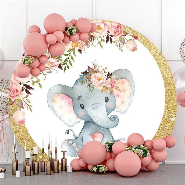 Rabbit Flower Pink Circle Baby Shower Backdrop