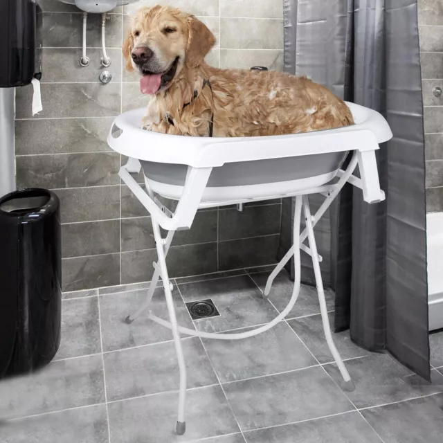 Dog Bath Tub Foldable Wash Station with Drainage Hose Grooming Tub for Bathing