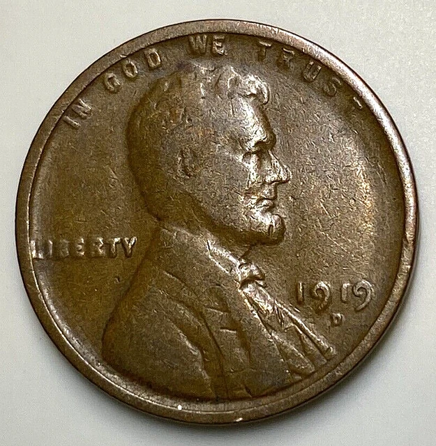 1919-D USA Lincoln Head One Penny - 1919 D Small US Wheat 1 Cent - FFF