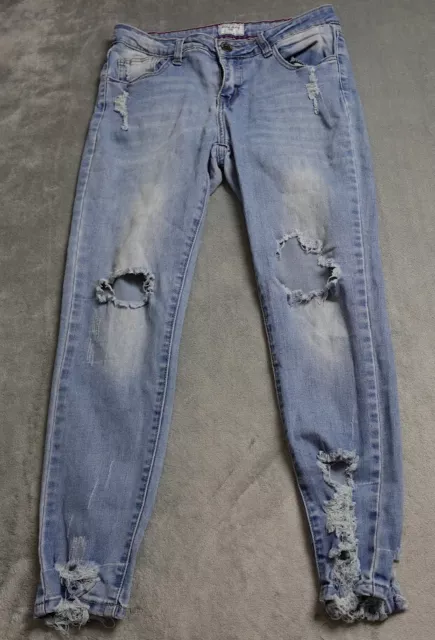 Gogo Jeans Junior's Size 9 Blue Denim Straight Ankle Distressed Low Rise Casual