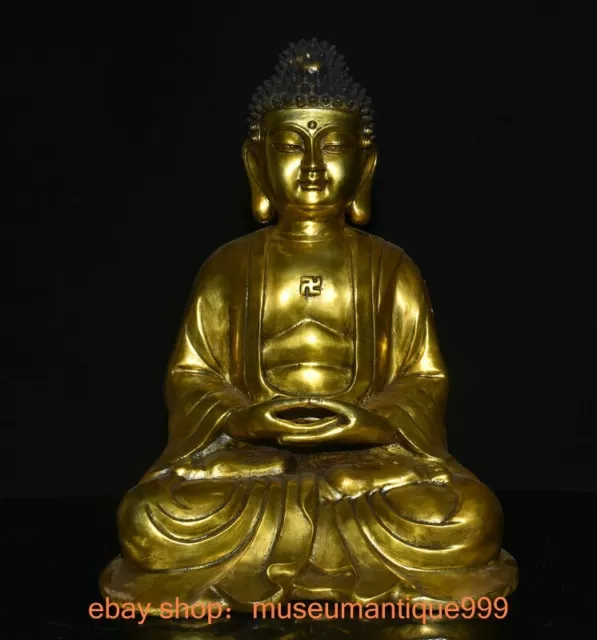 16.8" Old Chinese copper Gilt Shakyamuni Amitabha Buddha statue sculpture