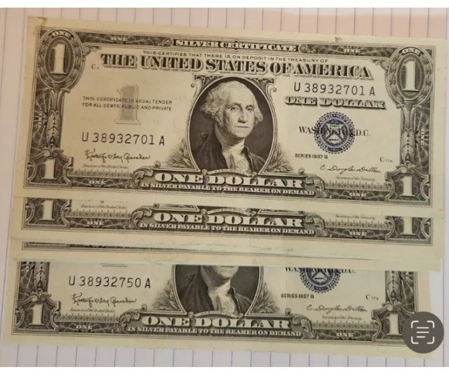 Consecutive 1957 One Dollar Blue Seal Note Silver Certificates 50 $1 Bills Unc