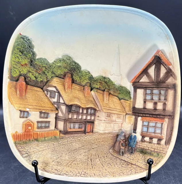 Legend Product 3D Chalkware English Village England 8” Square Wall Art Vintage