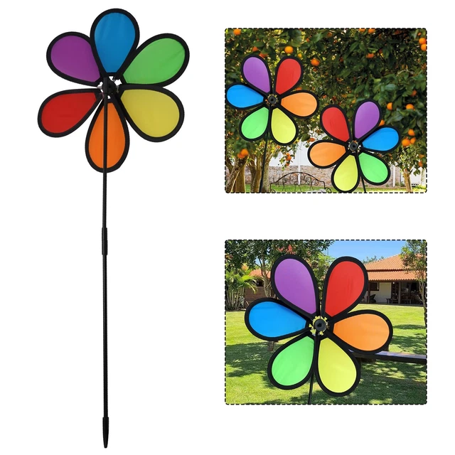 Moulin à Vent Arc-en-ciel Pour Jardin - Décoration Extérieure Colorée, Tourne Avec Le Vent, En Tissu Résistant