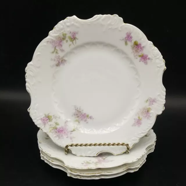 4 Antique HERMANN OHME SILESIA GERMANY Hand Painted 7.5" Dessert Plates Lilac