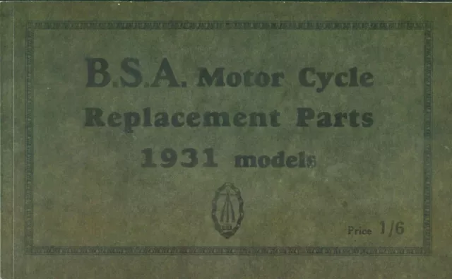 BSA Sloper 1931 motorcycle parts Book all models  2.49 3.49 4.93 5.57 7.70 hp