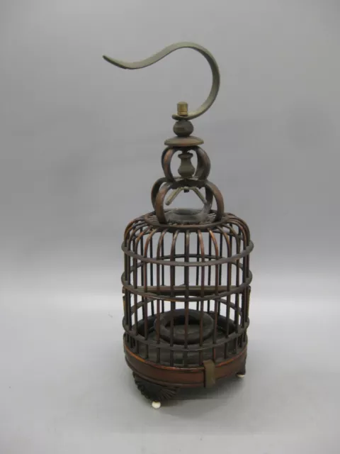 Fine Old Chinese Carved Wood Miniature Hanging Bird Cricket Bug Cage