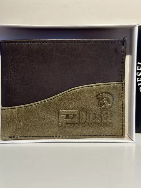 DIESEL Only The Brave Men's Genuine Leather Bifold Wallet - Brown And Green 2