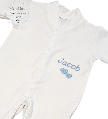 Personalised Baby Sleepsuit Babygrow Embroidered Baby Shower Boy Girl Gift Name