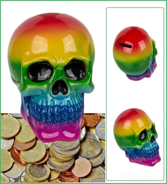 Regenbogen Spardose Totenkopf Design Skull Gothic Gender Sparschwein Rainbow