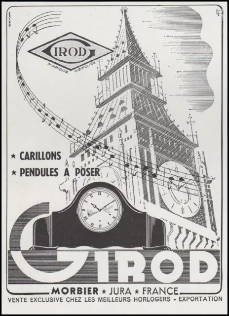Publicité  Pendule GIROD à MORBIER Clock vintage print ad  1948  - 9h