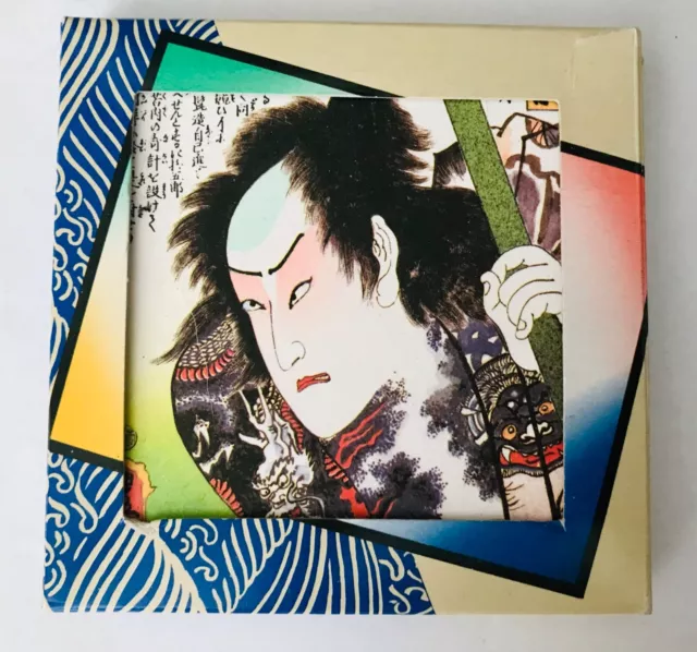 Vintage Japanese Fine Arts TIC Cards Coasters Colorful Images Six Cardboard