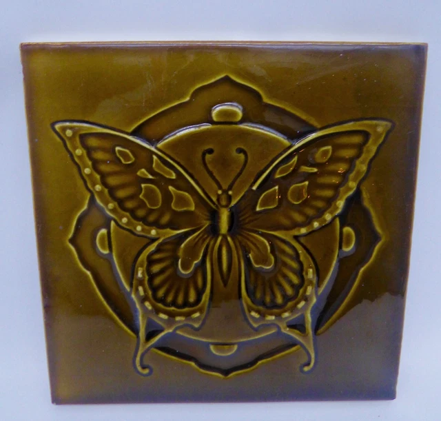 Wow Georgeous rare BUTTERFLY french Art Nouveau Tile Jugendstil Carreau Fliese 2